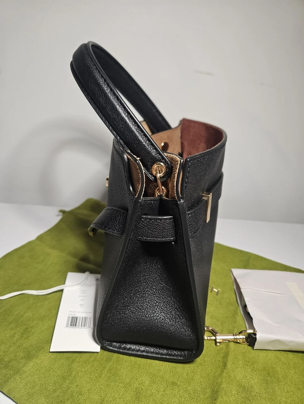 Tory Burch Lee Radziwill Black Leather Top-Handle Crossbody with Suede Interior